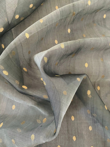 Chanderi Silk Saree | Gray | Handwoven | Silk Mark | Ships from California